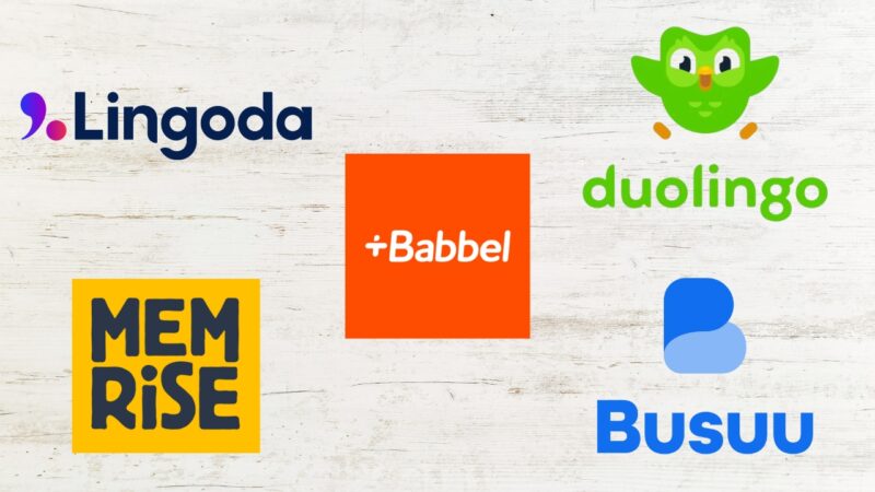 The logos of some of the best language learning apps