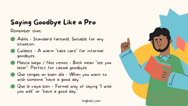 Illustration of Goodbye phrases in Spanish