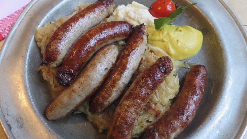 Traditional German sausage Bratwurst on a plate